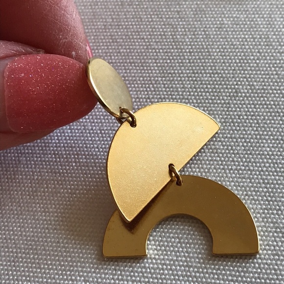 Goldtone Geometric Hinged Dangle Earrings NWOT - Picture 6 of 7